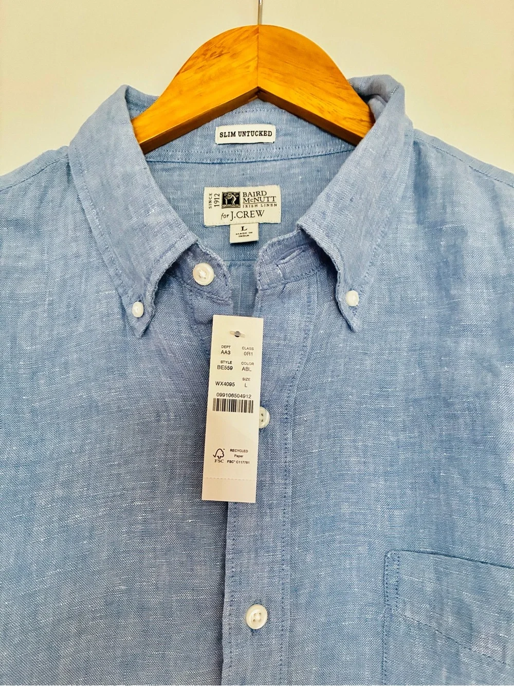J.Crew. Men’s Best seller Slim Untucked Baird McNutt Irish linen shirt.L.NWT.